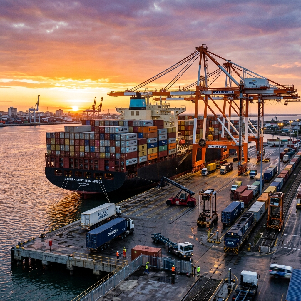 Modern Cargo Ship at Port