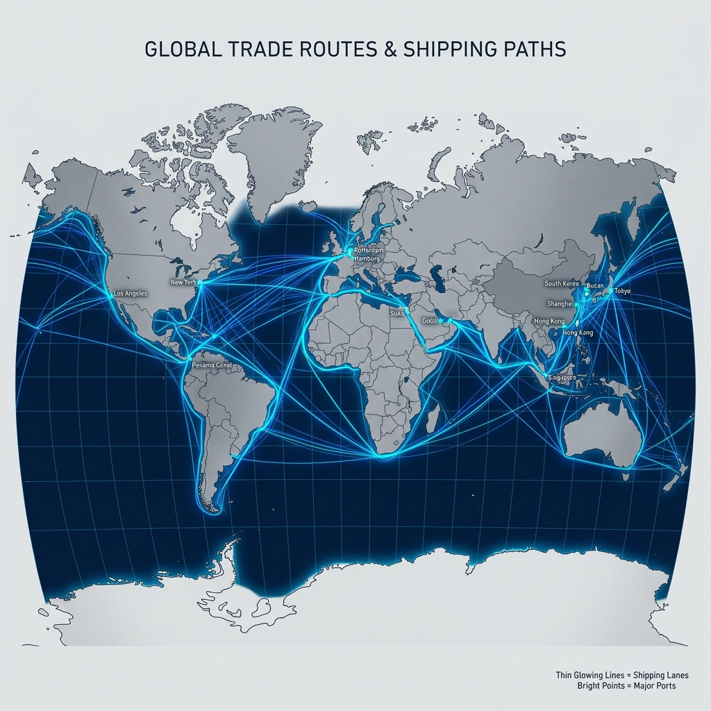Global Trade Routes & Shipping Paths Map